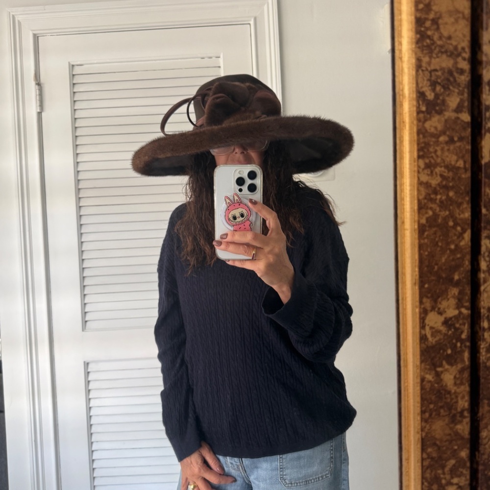SUZANNE Couture Military Brown Wide Rim Hat with Mink Trim - Picture 7 of 7